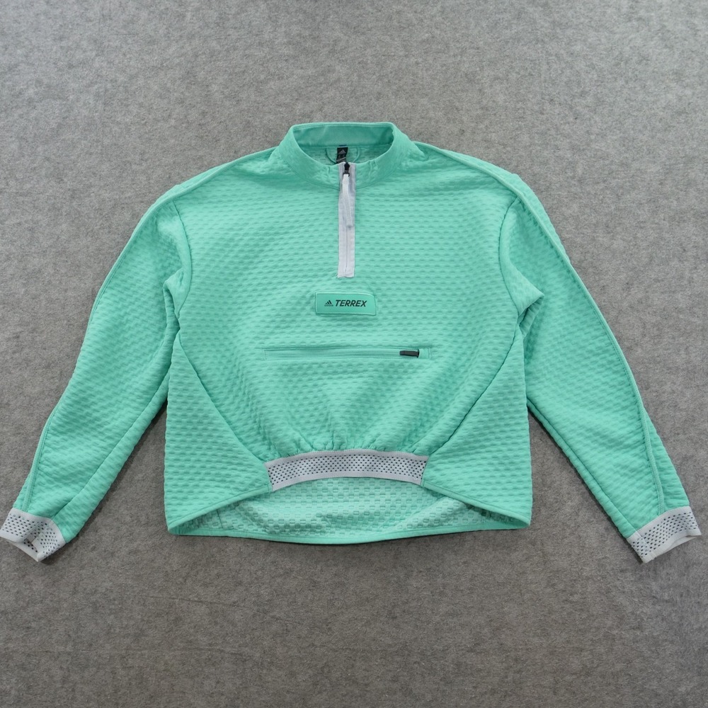 Adidas Terrex Womens Medium Green Hike Waffle Fleece Half Zip Pullover GM4801